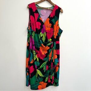 Susan Graver Plus Size Jersey Stretch Sleeveless Dress Colorful Floral Faux Wrap